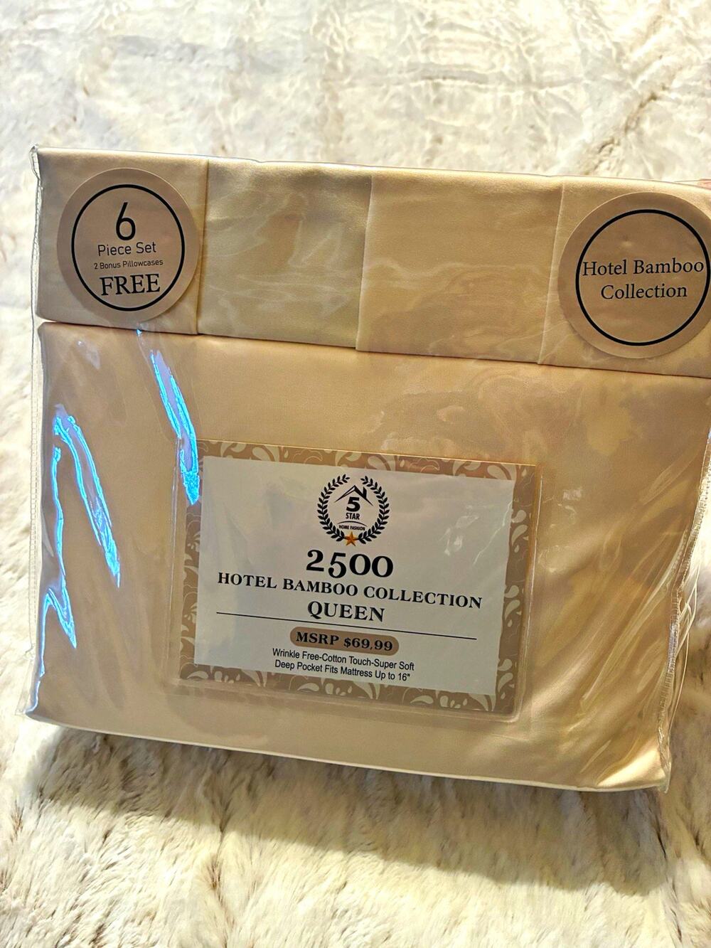 5 Star Home Fashion Hotel Bamboo Collection Queen 6pc Beige Sheet Set